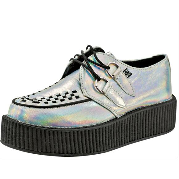 Tuk Shoes Women 7 Creeper Iridescent Crackle Mondo Holographic Platform Punk Got - Picture 1 of 15